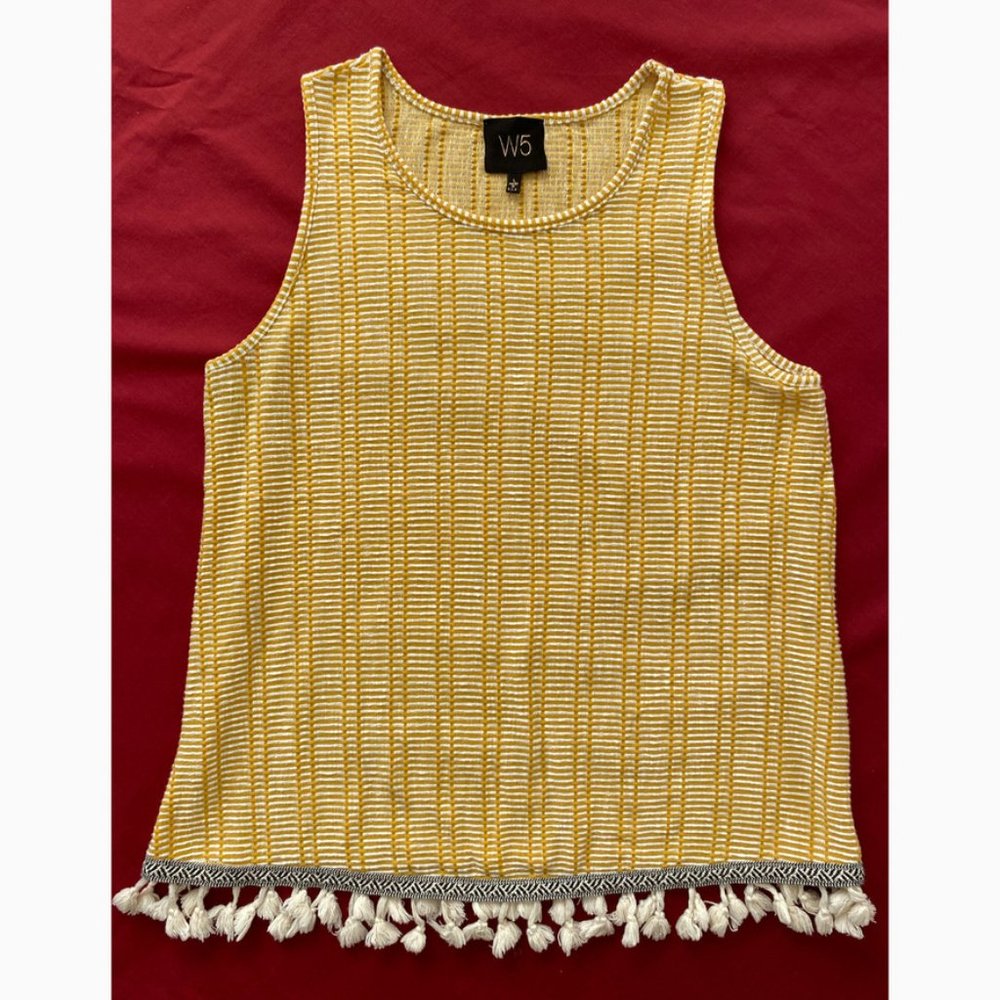 W5 Yellow Gold White Sleeveless Tassel Tank Top